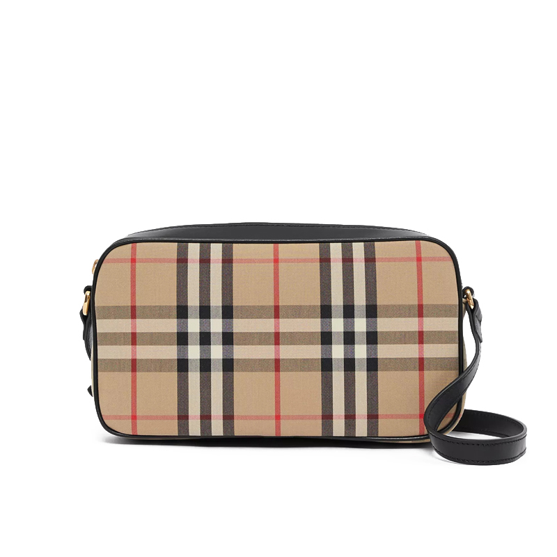 预订 BURBERRY 博柏利 小号 Vintage 格纹拼皮革相机包 单肩包 斜挎包8020725