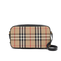 预订 BURBERRY 博柏利 小号 Vintage 格纹拼皮革相机包 单肩包 斜挎包8020725