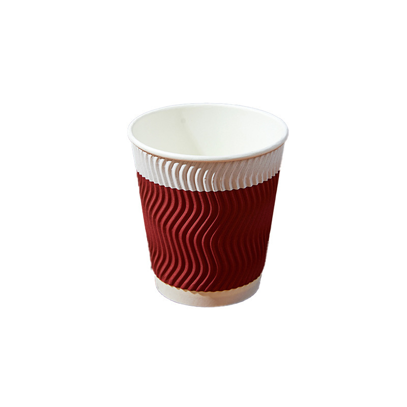 小窝厘 一次性咖啡杯奶茶纸杯水杯三层加厚防烫瓦楞热饮杯红色10oz/320ml 500只/箱