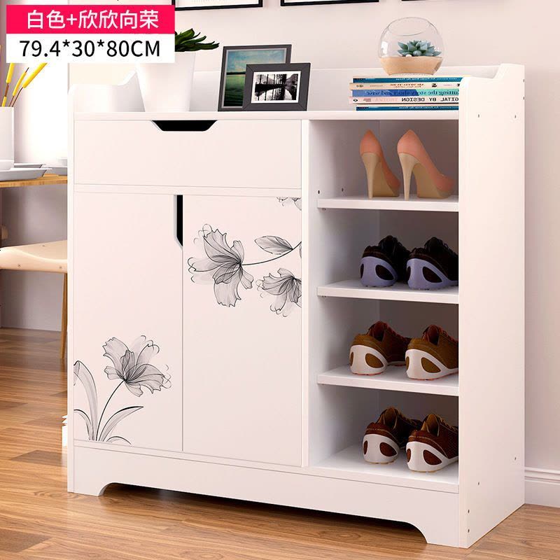 仿实木鞋柜阳台柜子鞋架柜简易家用口多层木质鞋柜子客厅储物柜 主图80cm 欣欣向荣图片