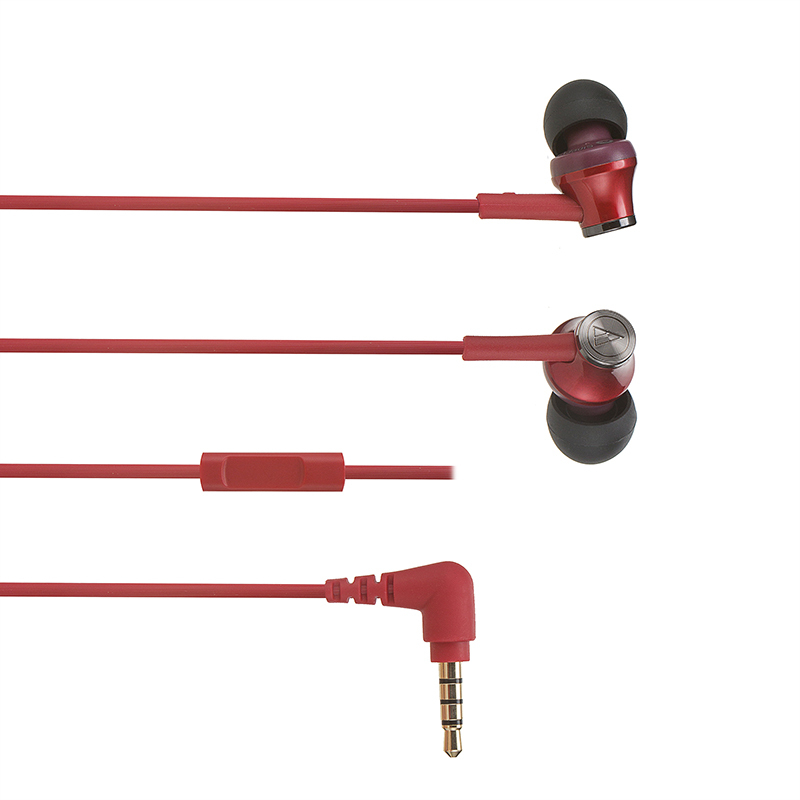 铁三角(audio-technica)ATH-CK350iS(红色)手机通用线控带麦入耳式耳机