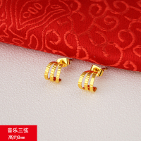 越南沙金小耳钉耳环女仿真24k镀黄金防过敏耳棒女士饰品久不掉色 音乐三弦
