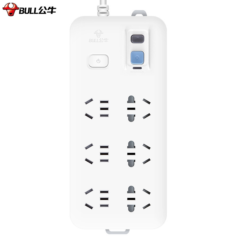 公牛 GN-705 多功能组合转换器10A 5m 带一开关 漏电保护器 6位X30孔