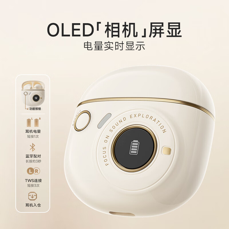 EDIFIER漫步者真无线耳机 半入耳式耳机 复古造型 礼盒 TO-U3 plus(月白色)高清大图