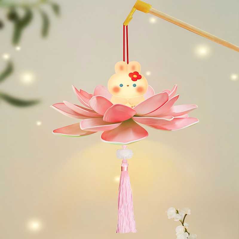九洲豪中秋灯笼手工制作材料立体兔子莲花灯led灯高清大图