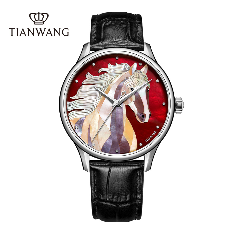 天王马年限定款新品男表休闲真皮指针式机械手表男士腕表51599