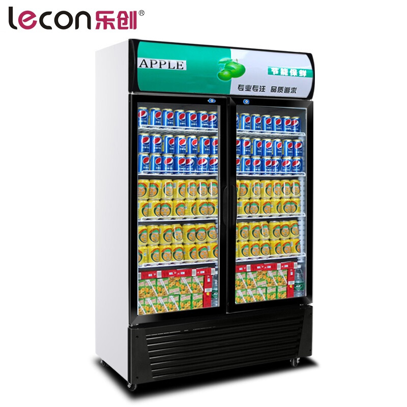 乐创(lecon) 饮料柜展示柜冷藏柜立式冰柜商用冰箱饮品啤酒蔬菜水果保鲜冷柜鲜花柜陈列柜 双门风冷下机组普通门绿黑色