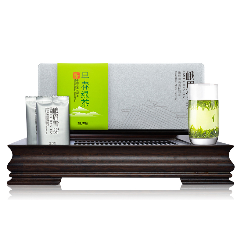 峨眉雪芽茶叶雀舌绿茶 早春茶108克礼盒 明前春茶高清大图