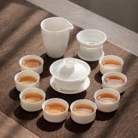 苏氏陶瓷(SUSHI CERAMICS)羊脂玉茶具套装德化陶瓷三才盖碗纯白瓷功夫茶杯礼盒装