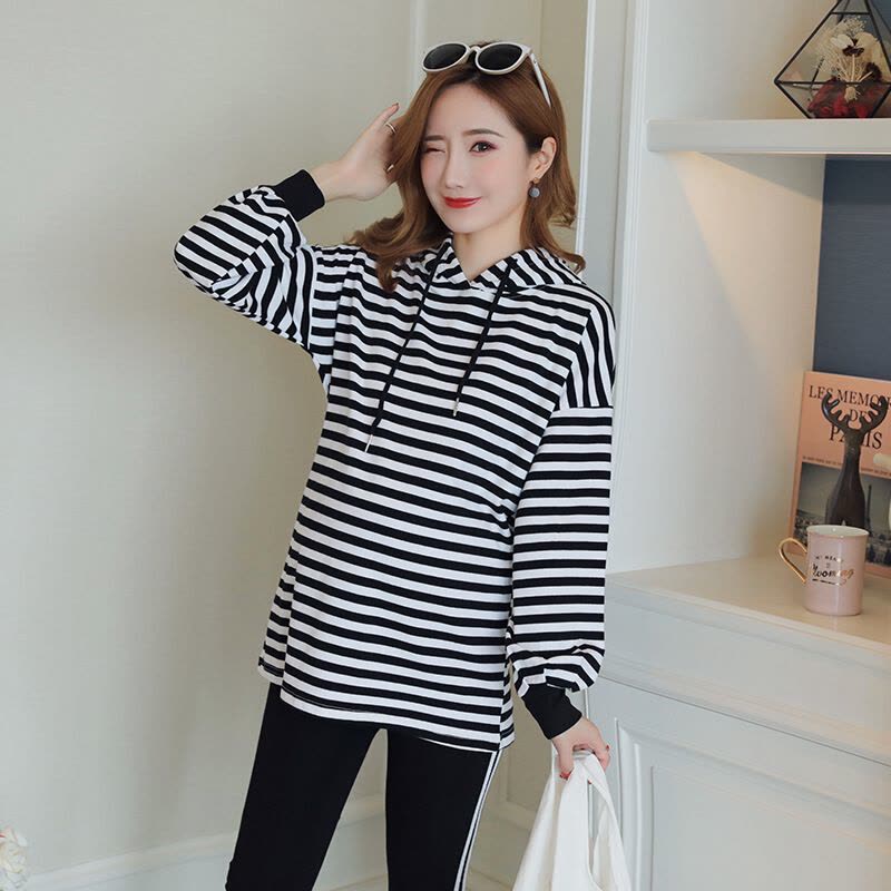 迪鲁奥(DILUAO)儿童乐园孕妇套装秋装时尚长袖条纹T恤潮妈外出休闲韩版春秋季两件套 图片色图片