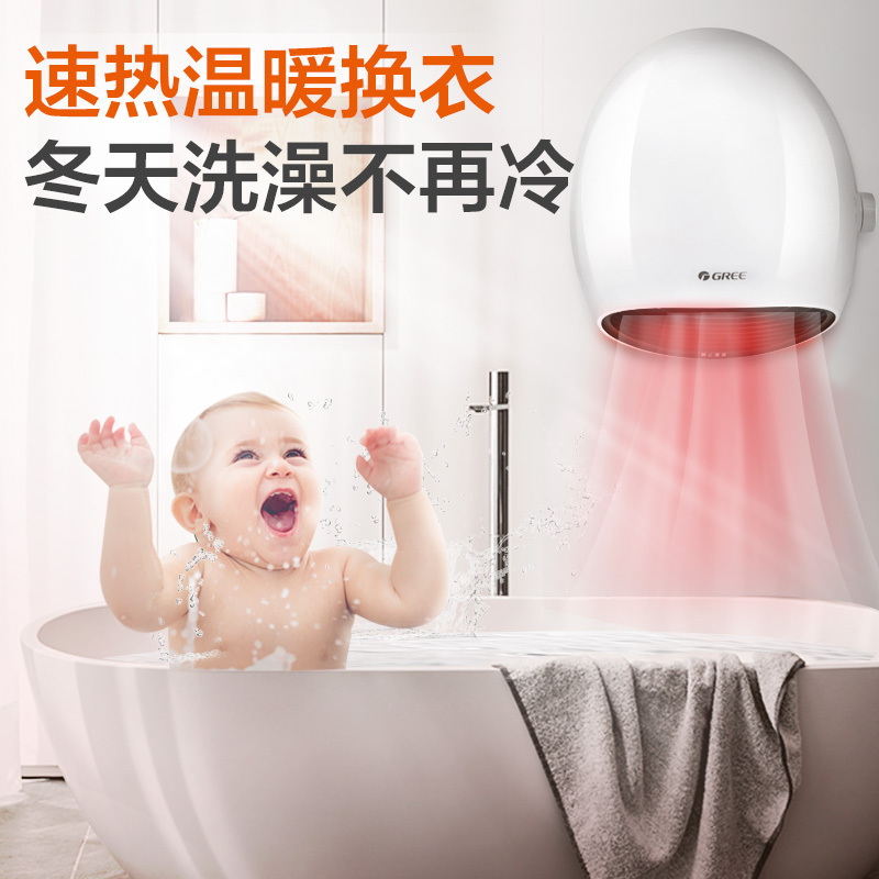 格力(GREE) 取暖器 NBFB-20-WG 家用暖风机浴室防水壁挂电暖器速热冷暖两用台式 安全防护(白+黑)