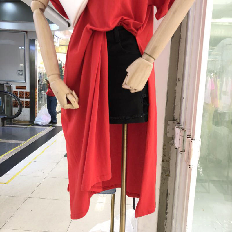 特惠2018夏装纯色短袖T恤连衣裙宽松休闲过膝中长款套头裙子女装红色均码
