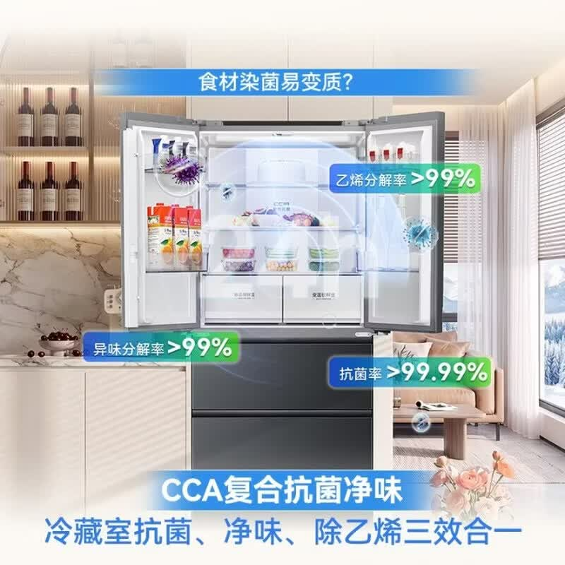 容声小冰熊511L法式多门四开门冰箱深冻大容量家用一级能效风冷无霜变频2026新款 BCD-511D30FZLBD星云灰高清大图