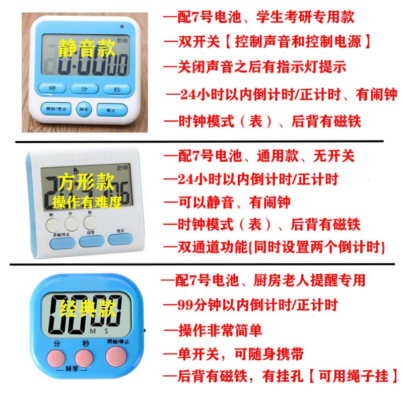厨房定时计时器提醒做题考研秒表番茄时间管理学生网红学习倒计时 经典款绿色(傻瓜操作+99分钟)