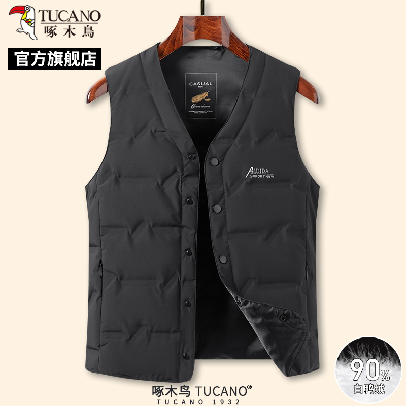 啄木鸟冬季新款羽绒服马甲男中老年保暖内胆背心爸爸装坎肩外套装高清大图