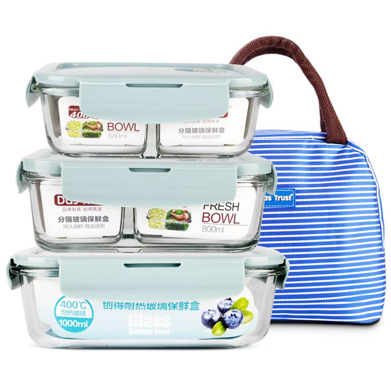 [补贴10%]玻璃饭盒可微波炉加热专用的学生上班族带盖餐盒保鲜分隔型便当碗高清大图
