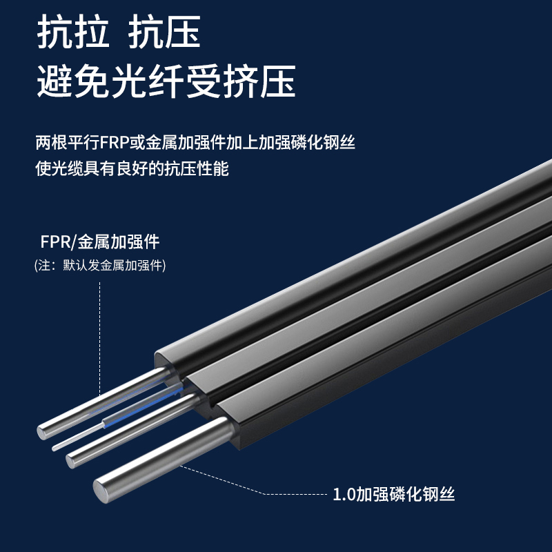 博扬GJYXCH-1B6皮线光纤光缆室外自承式5.0单芯 2000米1芯3钢丝低烟无卤网线蝶形BY-PX1801-2KM