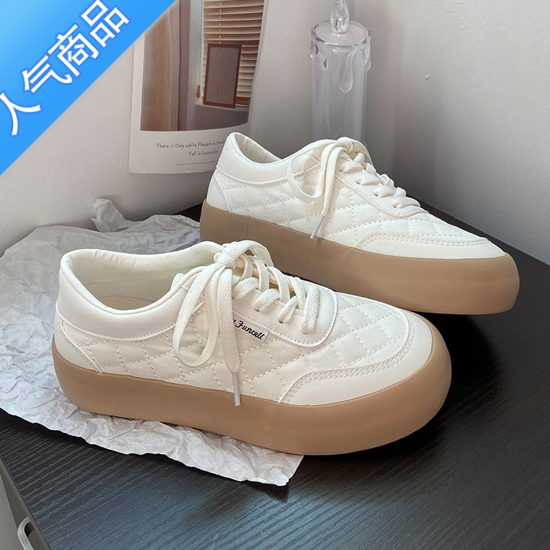 SUNTEK夏季小白鞋女chic鞋子百搭2023新款厚底帆布鞋奶fufu休闲运动板鞋高清大图