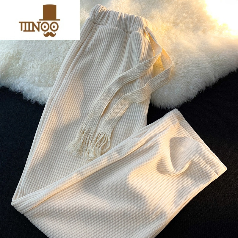 YANXU灯芯绒休闲裤子男宽松直筒冬高街运动裤ins潮流长裤阔腿卫潮 XL 米白色