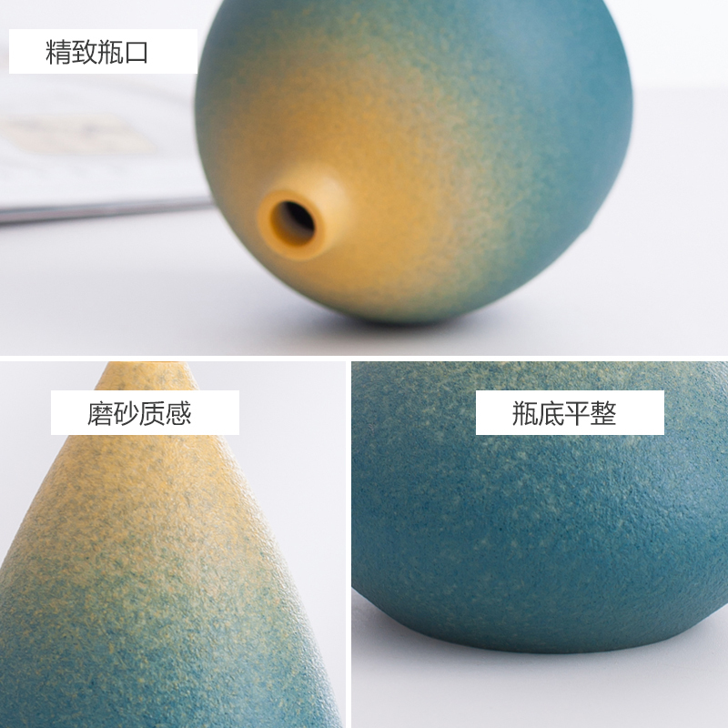 景德镇创意陶瓷小花瓶摆件客厅插花满天星干花电视柜艺术水养装饰 三维工匠 两件套花瓶+干花[套装1]