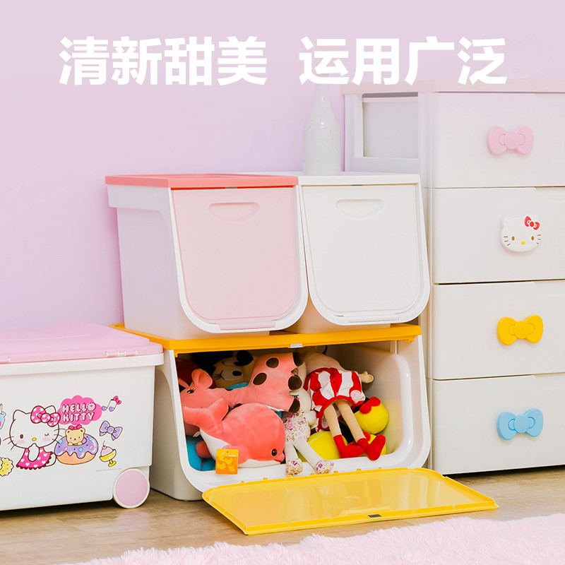 日本前开式收纳箱杂物整理箱特大号翻盖叠加玩具储物盒 三维工匠高清大图