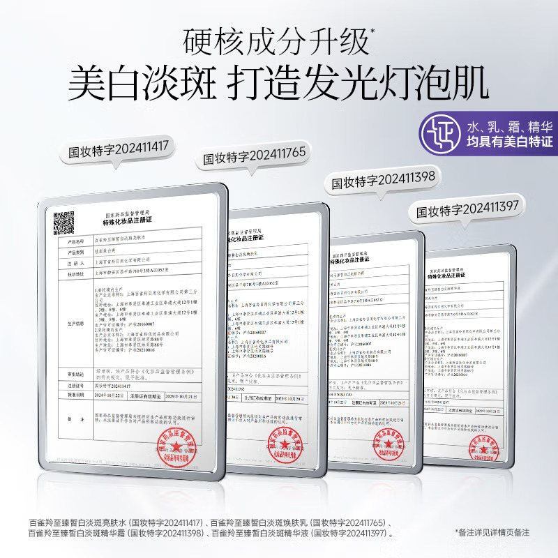 (PECHOIN)百雀羚套装护肤套装 至臻皙白淡斑礼盒四件套 洁面+水+乳+精华液 保湿补水淡斑高清大图