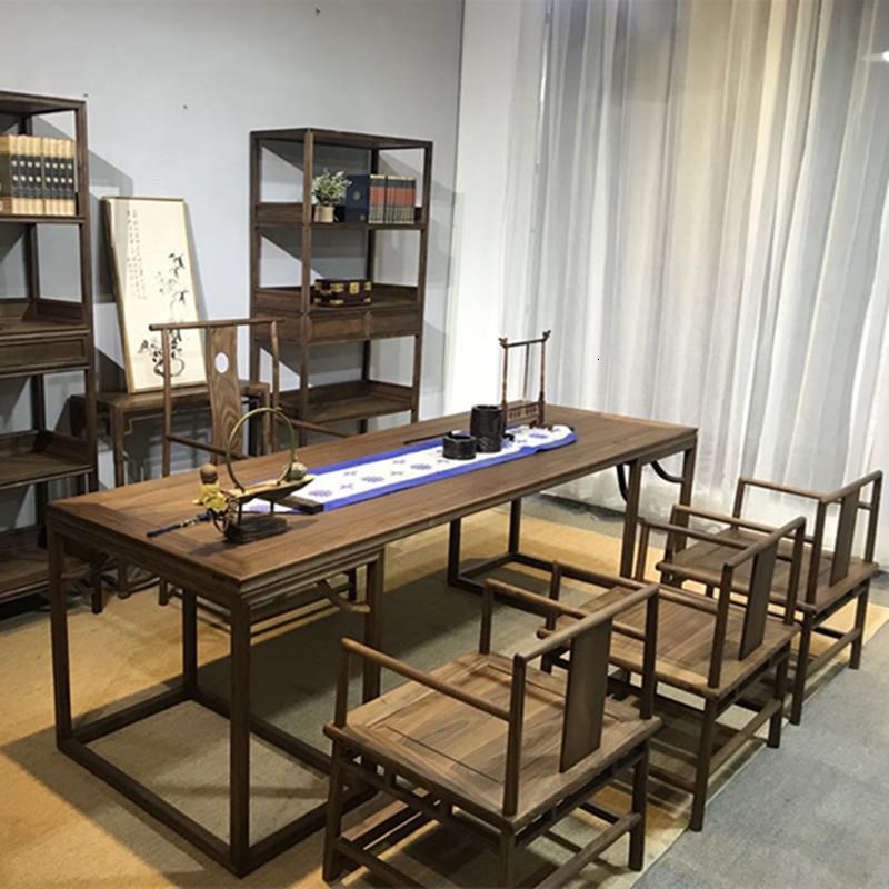 茶桌新中式闪电客老榆木茶台禅意茶室家具书桌画案黑胡桃木泡茶桌椅