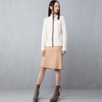 ERDOS秋冬 半高领装饰提花女开衫拉链羊绒衫修身简约百搭