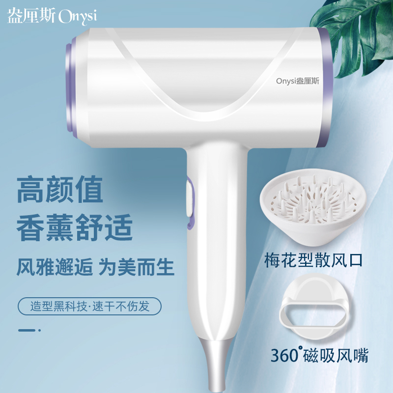 盎厘斯网红款电吹风 高品质大功率吹风机蓝光香薰负离子护发 赠定型风嘴+ 扩撒风罩