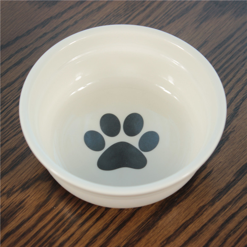 宠物餐桌 卡通陶瓷碗双碗 碗和铁丝碗架可分离 猫碗狗碗食碗盆 脚印单碗 均码，适合小型犬和猫咪