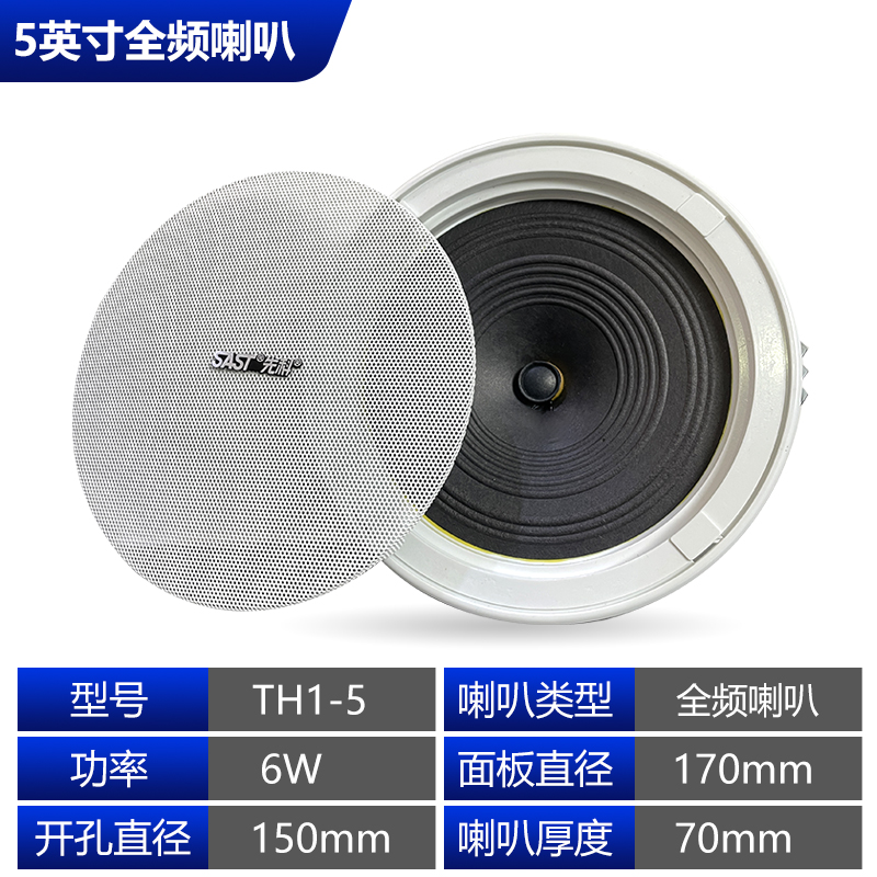 先科6W 5英寸全频吸顶喇叭TH1-5吸顶吊顶喇叭天花消防音箱监控定压音响定压功放背景音乐吊顶音响天花嵌入式音箱