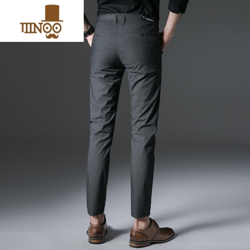 YANXU男裤冰丝男士休闲裤修身直筒长裤商务西装裤子男夏季薄款西裤男装高清大图