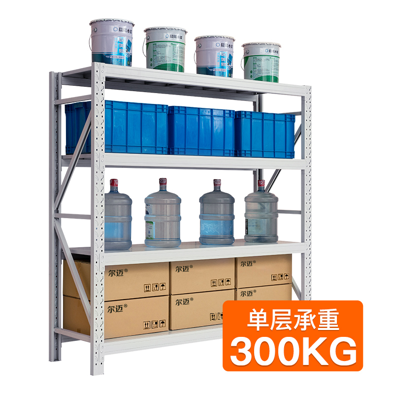尔迈 货架仓储仓库储物置物架家用中型四层 2*1*0.6m 300kg/层 灰白色