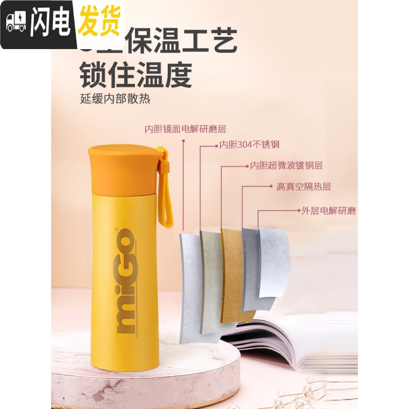 三维工匠保温杯男保温壶大容量不锈钢儿童学生简约杯子水杯女小巧便携 月岩灰450-带内塞高清大图