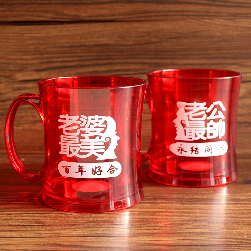 结婚牙杯情侣套装红色创意塑料刷牙杯皂盒一对牙刷漱口杯娘家嫁妆 三维工匠 酒红老婆牙杯一对洗漱杯