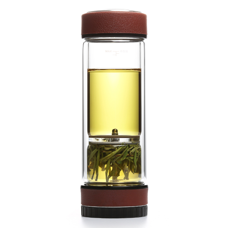 金镶玉茶杯办公杯茶水分离杯双层玻璃杯商务杯泡茶杯礼品杯带过滤创意