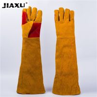 60cm加长加厚防猫爪狗咬牛皮手套超长加厚电焊反毛皮二层隔热耐司 45cm1双