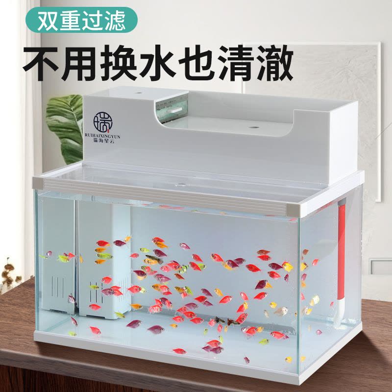 上滤鱼缸小型家用客厅桌面办公室生态免换水超白玻璃循环鱼缸图片