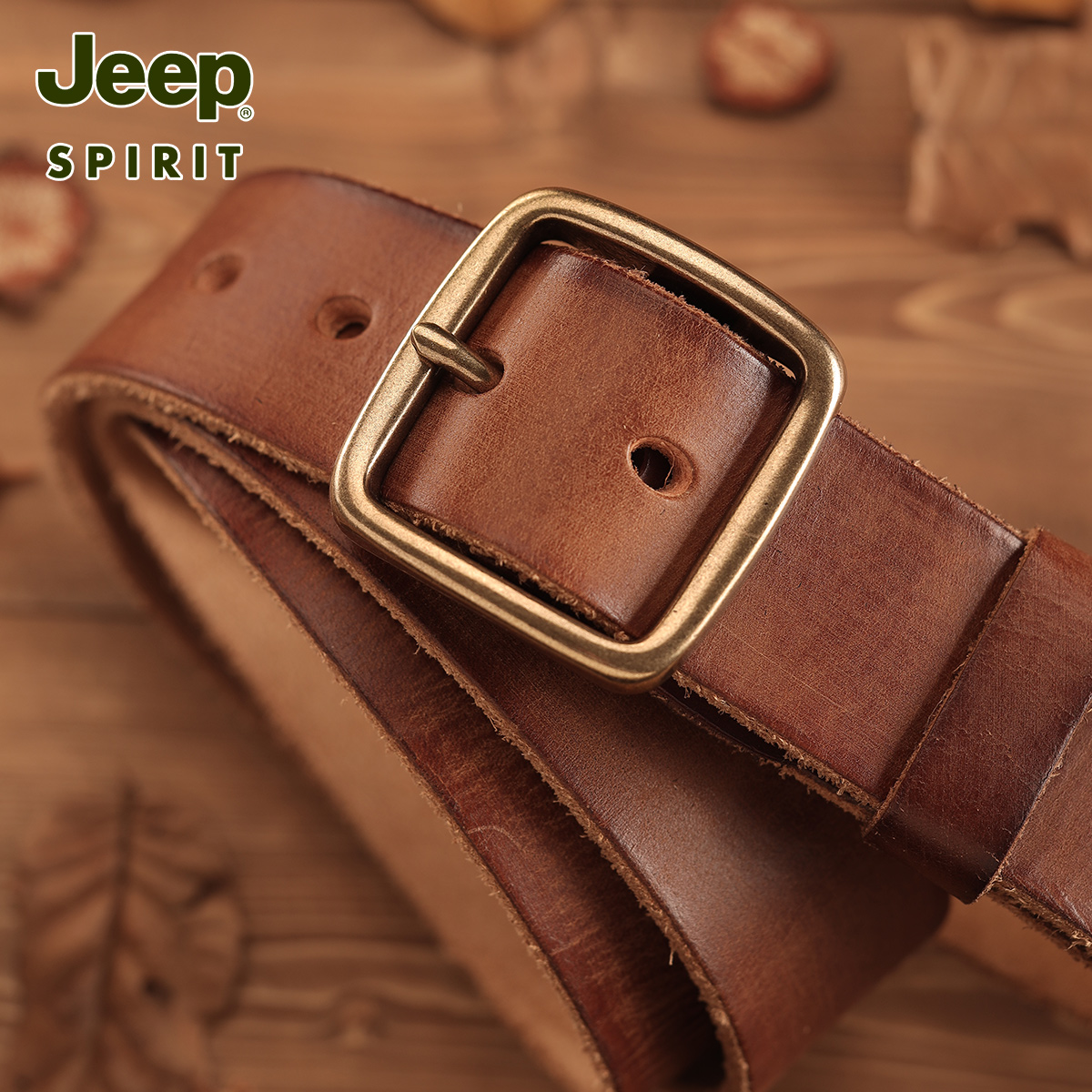 Jeep吉普皮带男真皮针扣复古青年裤腰带休闲头层牛皮皮复带皮高清大图