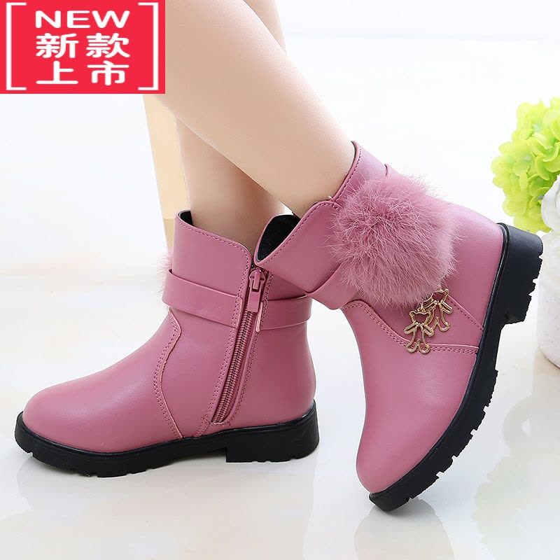 可莉允女童靴子冬季2022新款儿童雪地靴韩版中筒靴加绒小女孩公主皮短靴图片