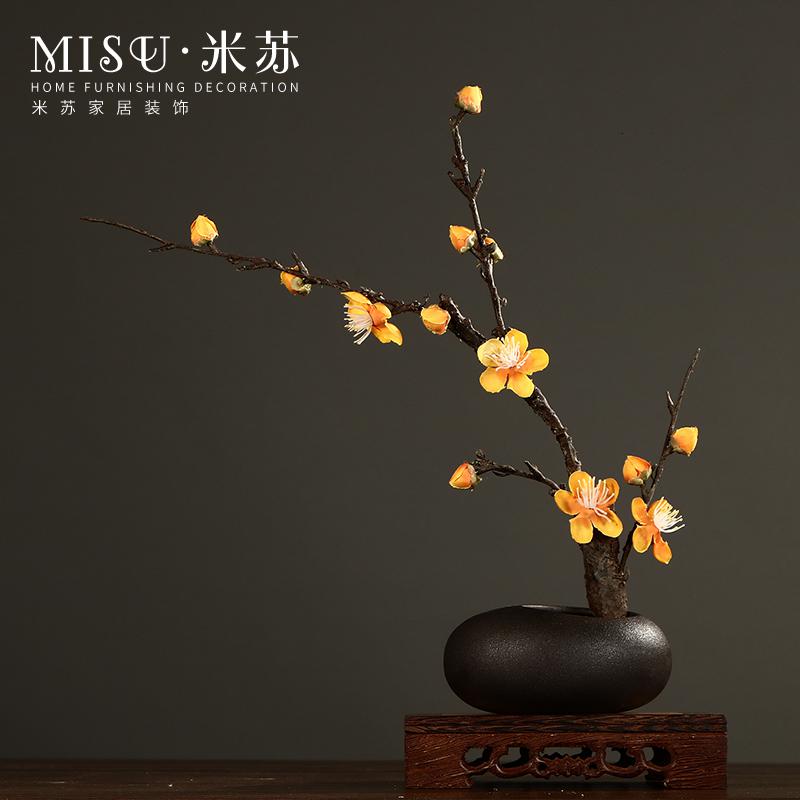 中式简约陶瓷花瓶摆件客厅餐桌插花家居软装饰品禅意仿真梅花套装 三维工匠 白色花瓶套装高清大图