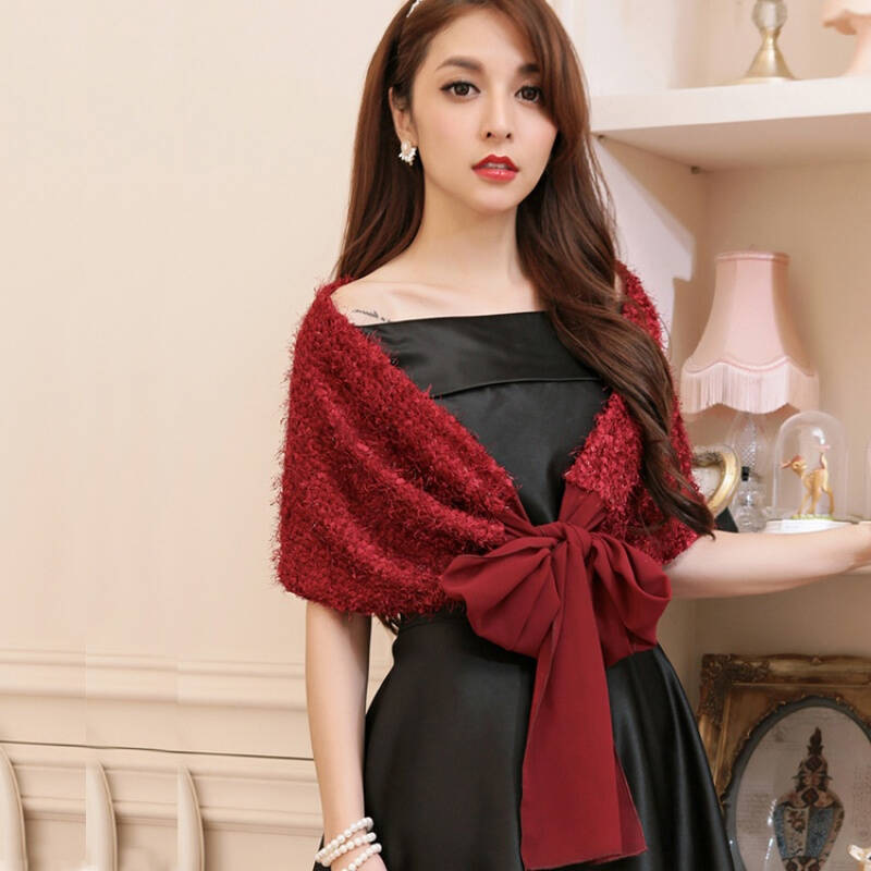 2018新品新款春秋新娘婚纱披肩红色冬季晚装
