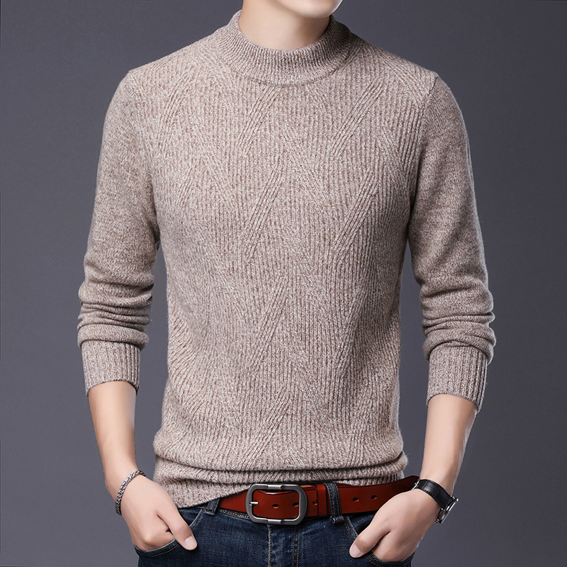 免费试穿 鄂尔多斯高端100%纯山羊绒免费试穿九针加厚高端山羊绒鄂羊羊专柜正品羊绒衫中年男士100%羊毛衫正品 12093米驼 165