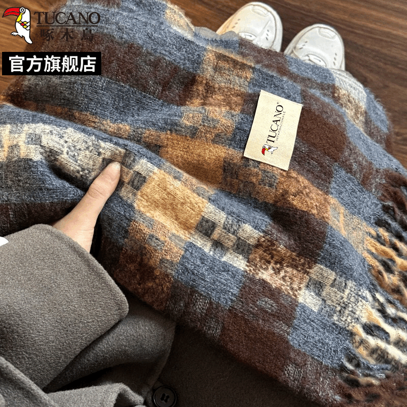 啄木鸟2025新款复古格子围巾女冬季氛围感保暖加厚护颈围脖男学生图片