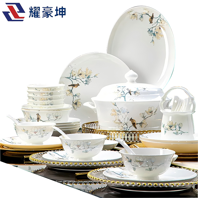 耀豪坤 骨瓷餐具套装礼品盒装 60件套YHLQ-60A/套高清大图