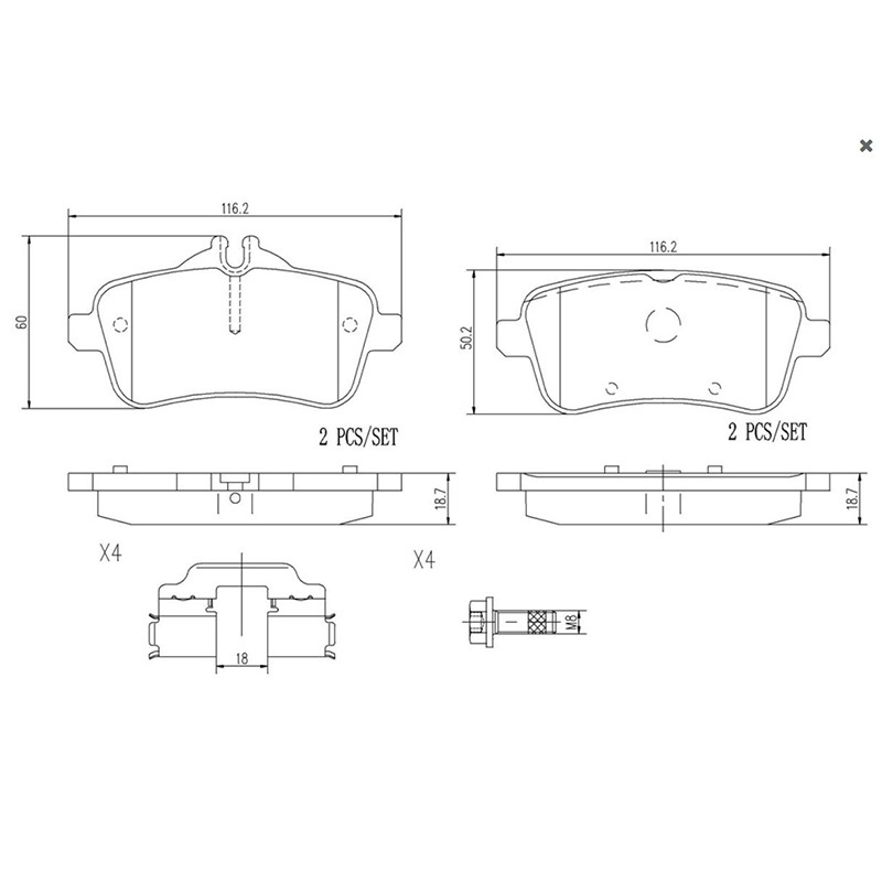 布雷博(brembo)后刹车片.陶瓷P50100N适用于奔驰A,CLA45,GL,GLS,ML