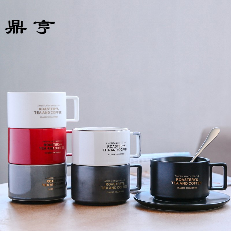 鼎亨创意美式咖啡杯碟勺 欧式茶具茶水杯子套装 陶瓷情侣杯马克杯