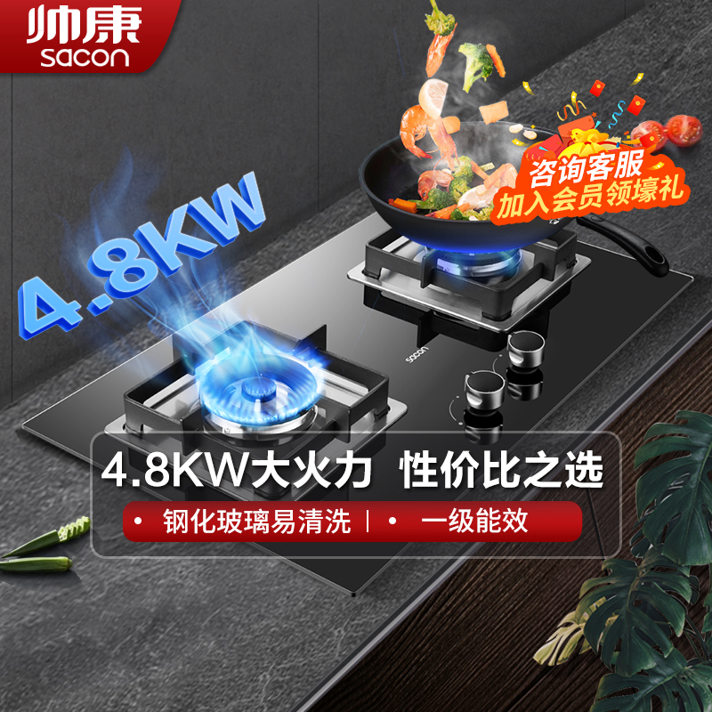 帅康(sacon)燃气灶煤气灶双灶嵌入式台嵌两用4.8kw大火力灶台式家用灶具炉具双眼灶煤气炉液化气JZY-E5-71B