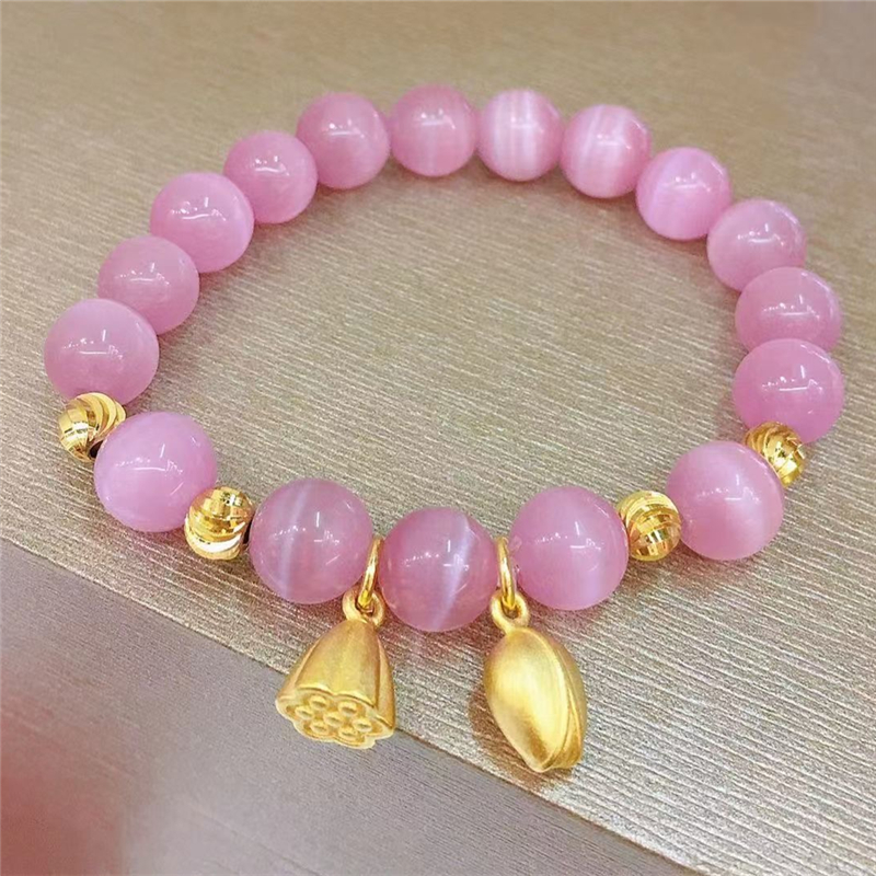 2021新款猫眼石沙金两世欢手链女福牌吊坠转运珠手串镀金仿金饰品送女朋友老婆情人节七夕生日礼物