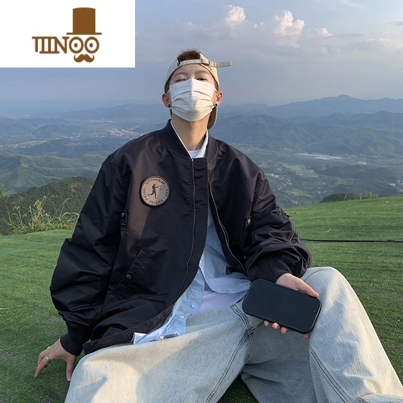 YANXU美式潮牌绿色工装外套男款ins高街潮流宽松棒球服飞行员夹克高清大图